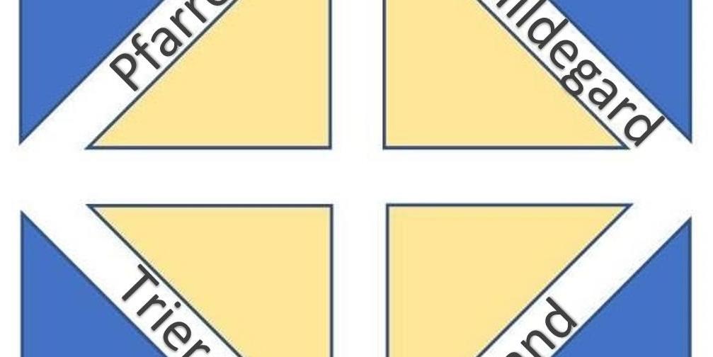 gelbe Raute durch weißes Kreuz geteilt außen vier blaue Dreiecke